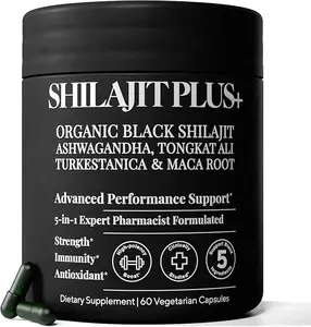 5-in-1 Himalayan Shilajit for Men & Women – 1250mg | Ashwagandha, Tongkat Ali, Maca Root & Turkesterone – 80% Fulvic Acid – Energy, Testosterone & Vitality, (60 Vegan Capsules)