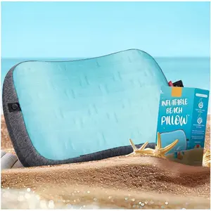 Beach Pillow for Sand, Washable Inflatable Pillow for Pool, Portable Camping Pillow with Removable Cover, Soft Air Sand Pillow Built-in Sandbag, Backpacking Pillow for Beach Chair