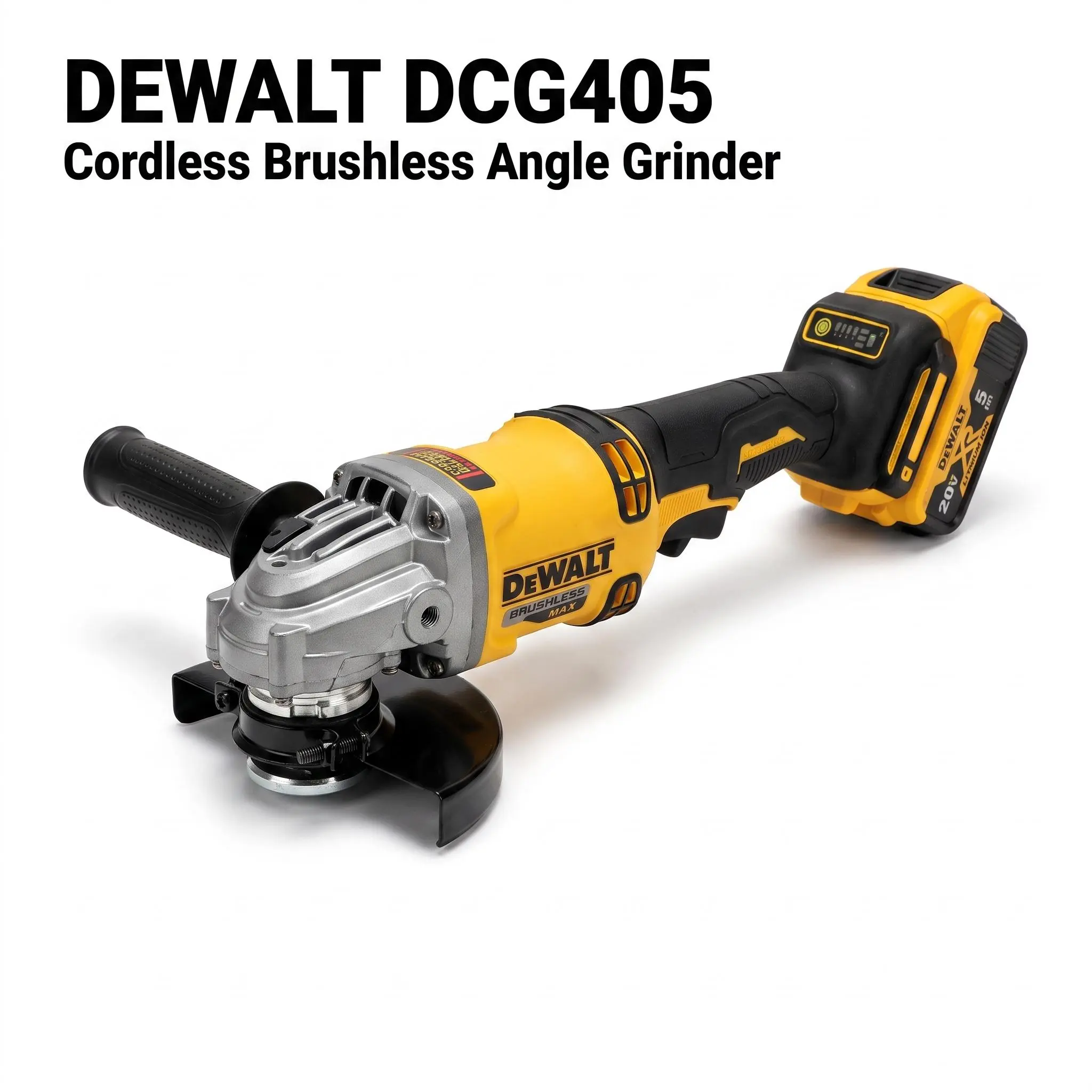 DEWALT DCG405 angle grinder with 125mm wheel diameter for metal and concrete cutting, grinding max xr brushless impact wrench control mode electronic brake accessory tool hand hog ring anvil drilling lithium-ion cordless impact nm torque construction task