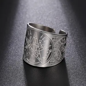 Amulet Protection Ring Tetragrammaton Pentagram Finger Rings for Men Women Stainless Steel Jewely Witchcraft Pagan Gift
