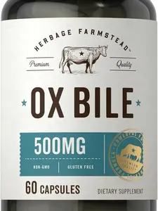 Carlyle Ox Bile Supplement 500 mg | 60 Capsules | Digestive Enzymes | Non-GMO & Gluten Free | by Herbage Farmstead