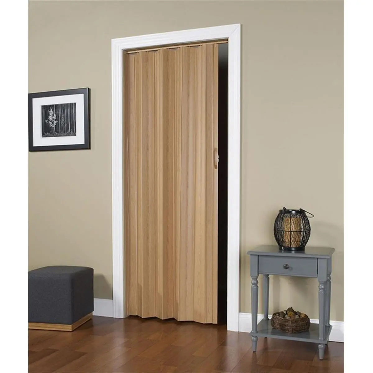 212 MAIN Oak Finish Vinyl Panel Folding Door - 48x96 in, Durable Value Home Improvement Door with Flexible Hinges
