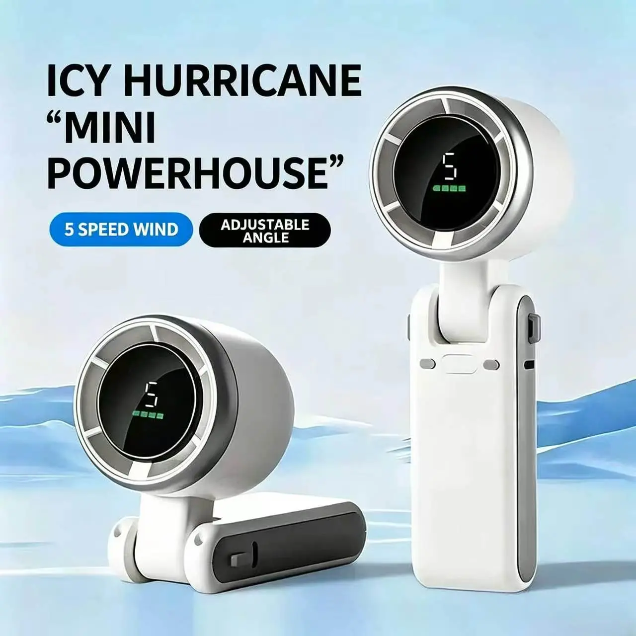 【GS】Lightweight Portable Handheld Turbo Fan - 3-in-1 Space-Saving 180° Foldable Durable Fan with LED Display, 5 Gears, 3600mAh Rechargeable Battery, USB Port, Power Bank/Car Charger Compatibility, Camping Travel Essentials, Beach Gift for Women, Power