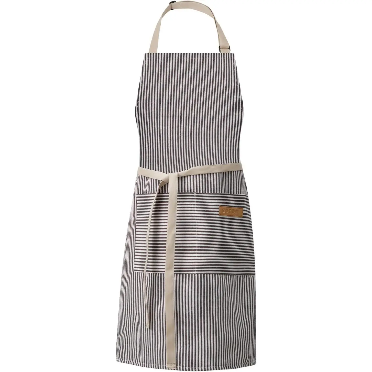 Kitchen Cooking Adjustable Aprons - Men Women Bib Soft Chef Stripes Apron with 2 Pockets