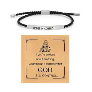 God is in Control Tube Bracelet for Women Men, Handmade Braided Adjustable Inspirational Bracelets Stainless Steel Christian aith Jewelry for Christmas Birthday Gifts