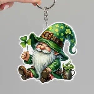 St Patrick’s Day Leprechaun Keychain, Lucky Gnome Shamrock Acrylic Keyring, Cute Irish Gift, leprechaun keychain