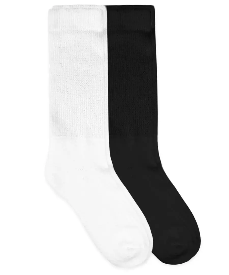 Carolina Ultimate 2 Pair Pack Non-Binding Socks Crew Cotton Knit Cotton Mens Womens Everyday Casual Black
