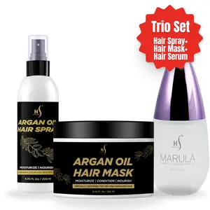 HerStyler Ultimate Hair Care Set – Argan Oil Mask, Heat Protectant Spray & Marula Oil Serum for Frizz Control, Shine & Hair Growth