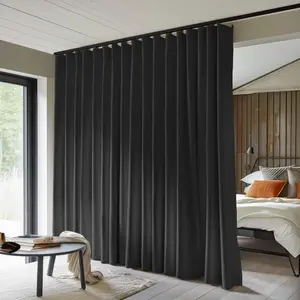 Room Divider Curtains Total Blackout Privacy Curtain Panel Room Thermal Insulated Noise Reduction Curtain for Bedroom Window Living Room Ceiling Track Curtain W 8.3 ft * H 7ft Black.