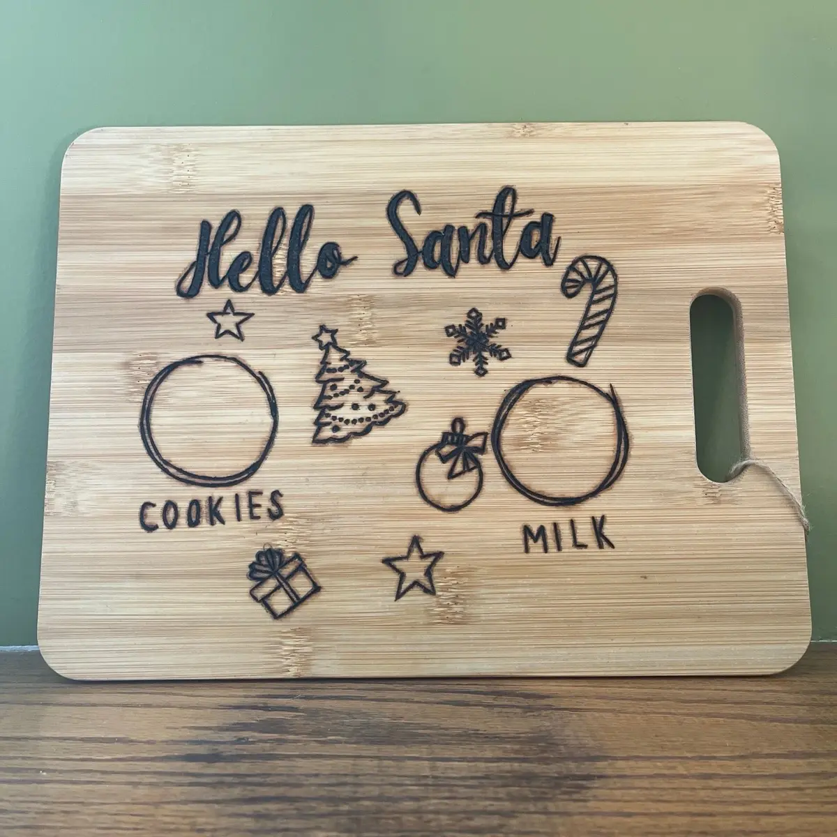 Hello Santa Patterned Bamboo Cutting Board - 12x9in, Food Safe - Chopping, Kitchen