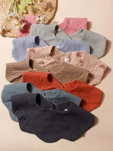 4 pieces of European and American new cute baby solid color button seven-sided flower bib scarf Adjustable Bib Straps baby baby multi-color saliva towel set Infant