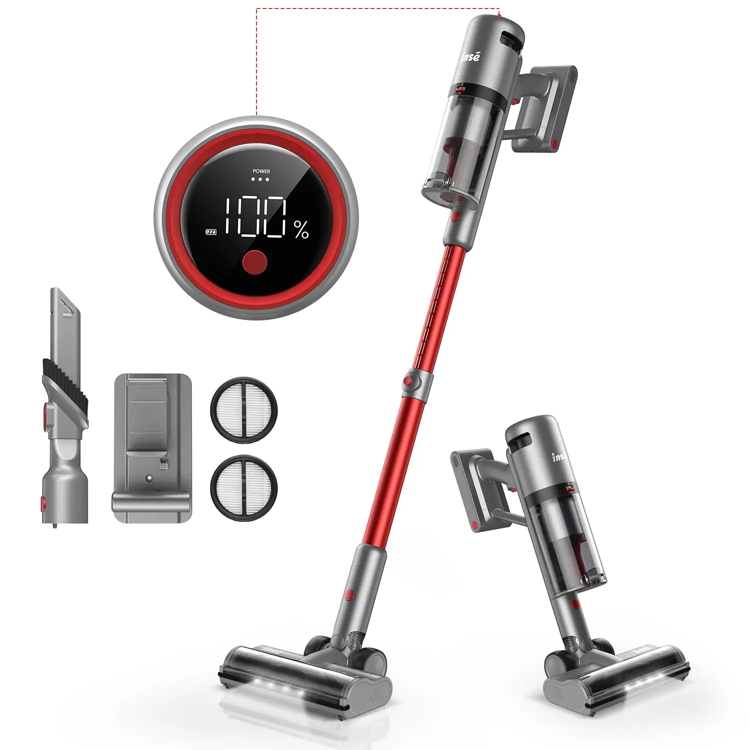 INSE V120P Cordless Vacuum, 450W 30Kpa Stick Vacuum with Brushless Motor, LED Display, Up to 60 Mins Runtime, Powerful Wireless Vacuum Cleaner for Hom