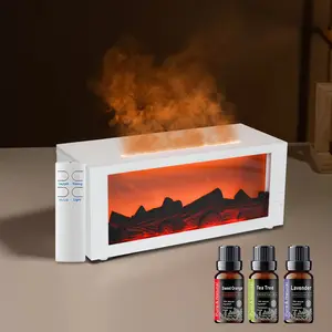 Realistic Flame Aromatherapy Diffuser (300ml) - 7-Color LED Lights, Auto Shut-Off & Remote, 3 Premium Essential Oils Included for Bedroom Living Room