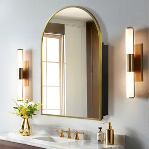 Dovelina Modern Arched Medicine Cabinet With Mirror Metal Framed Bathroom Mirror With Storage - 36"x24",Gold
