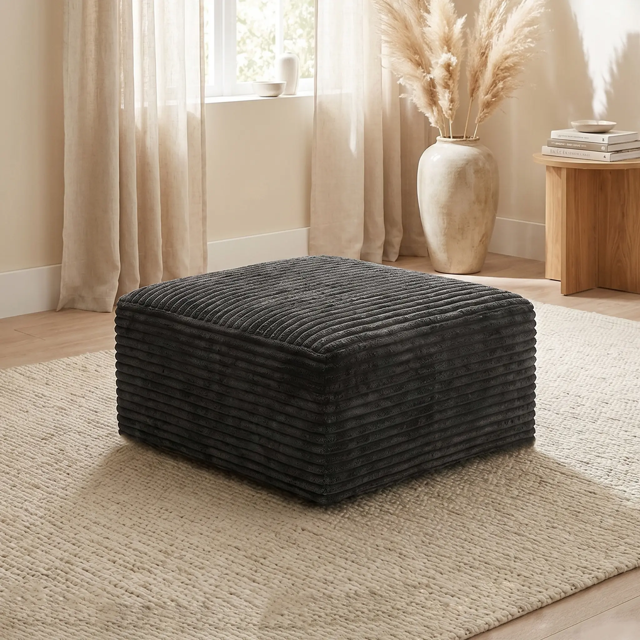 37" Square Armless Cloud Ottoman - Plush Corduroy Velvet Boneless Footrest, Storage Organizer Chest for Living Room, End of Bed, Sectional Sofa