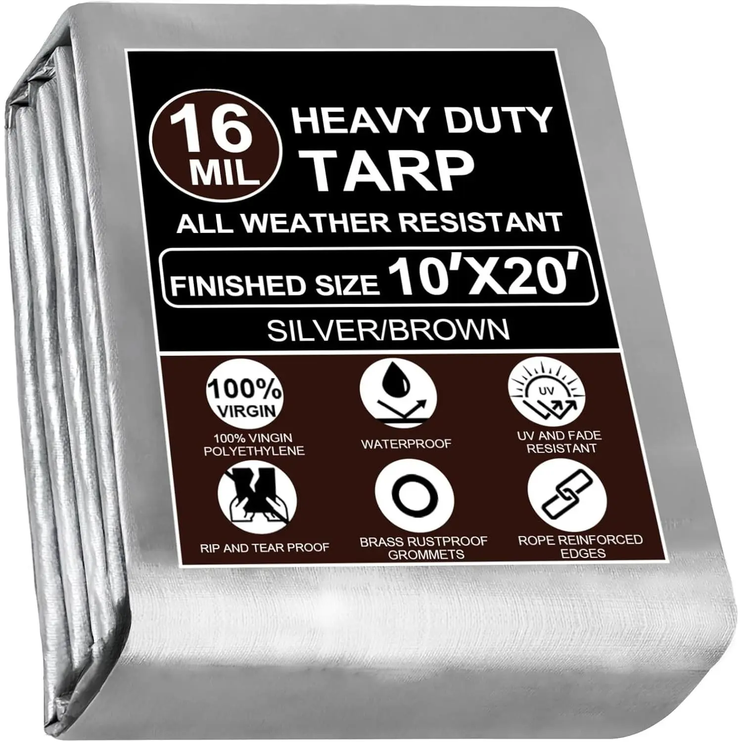 Tarp  10x20 Ft Heavy Duty Tarp Thicker 16 Mil Large Tarps with Brass Grommets and Reinforced Edges, UV&Fade Resistant  Resistant Plastic Tarp for Outdoor Camping Roof Pool Tent