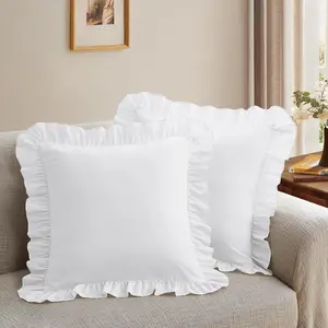 2 Pack Ruffle Throw Pillow Covers 18x18 Inches, White Square Pillow Cases Microfiber Decorative Pillow Shams for Sofa Couch Bedroom Living Room