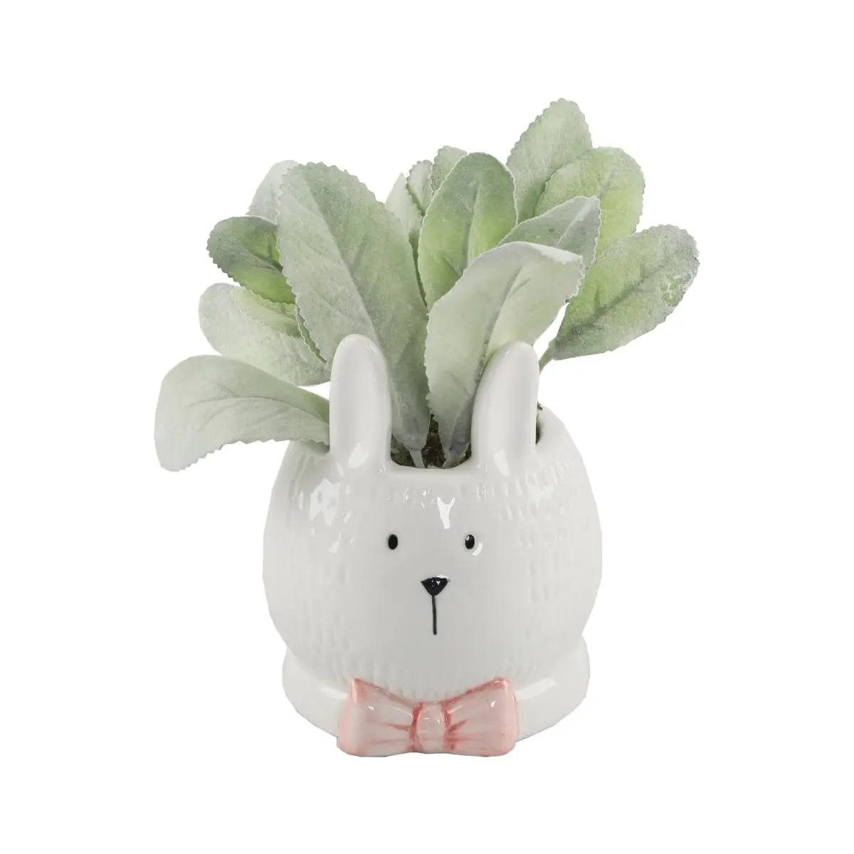 4' Lamb's Ear Ceramic Bunny With Pink Bow
