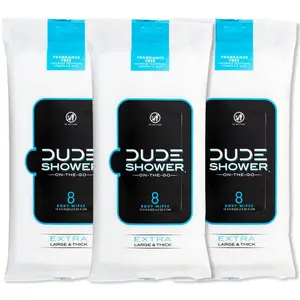 DUDE Wipes - On-The-Go Shower Wipes - 3 Pack, 24 Wipes - Unscented Extra, Vitamin E & Aloe Full Body Shower Replacement Wipes Aloe Vera
