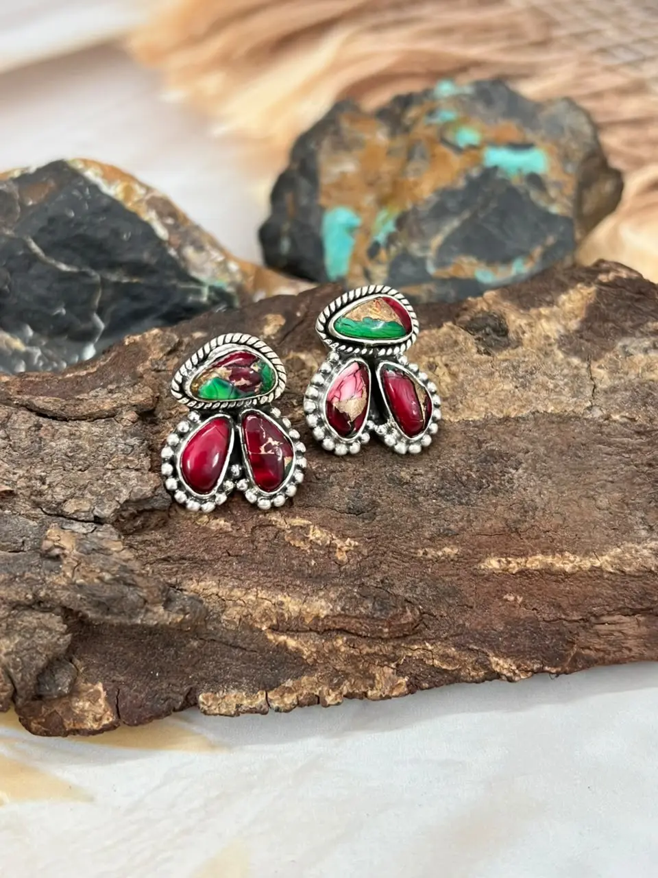 Handmade Sterling Silver Christmas Dahlia Collection: Post Studs Earrings Signed Nizhoni