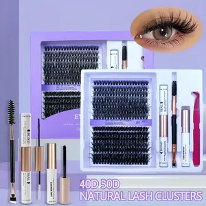 Natural Look DIY Lash Clusters, 1 Set Black Individual False Eyelashes with Lash Glue & Tweezers & Remover & Brush, Eye Makeup Accessories for Women, Self Adhesive Lashes, Cosmetic, Cluster Lashes Kit Eyelashes Kit Set, DIY High Quality Eyelashes