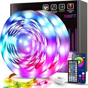 100ft Led Lights for Bedroom(2 Rolls of 50ft), Smart RGB Led Strip Lights with 44-Key Remote & APP Control Music Sync with Color Changing for Home Party Festival Decoration