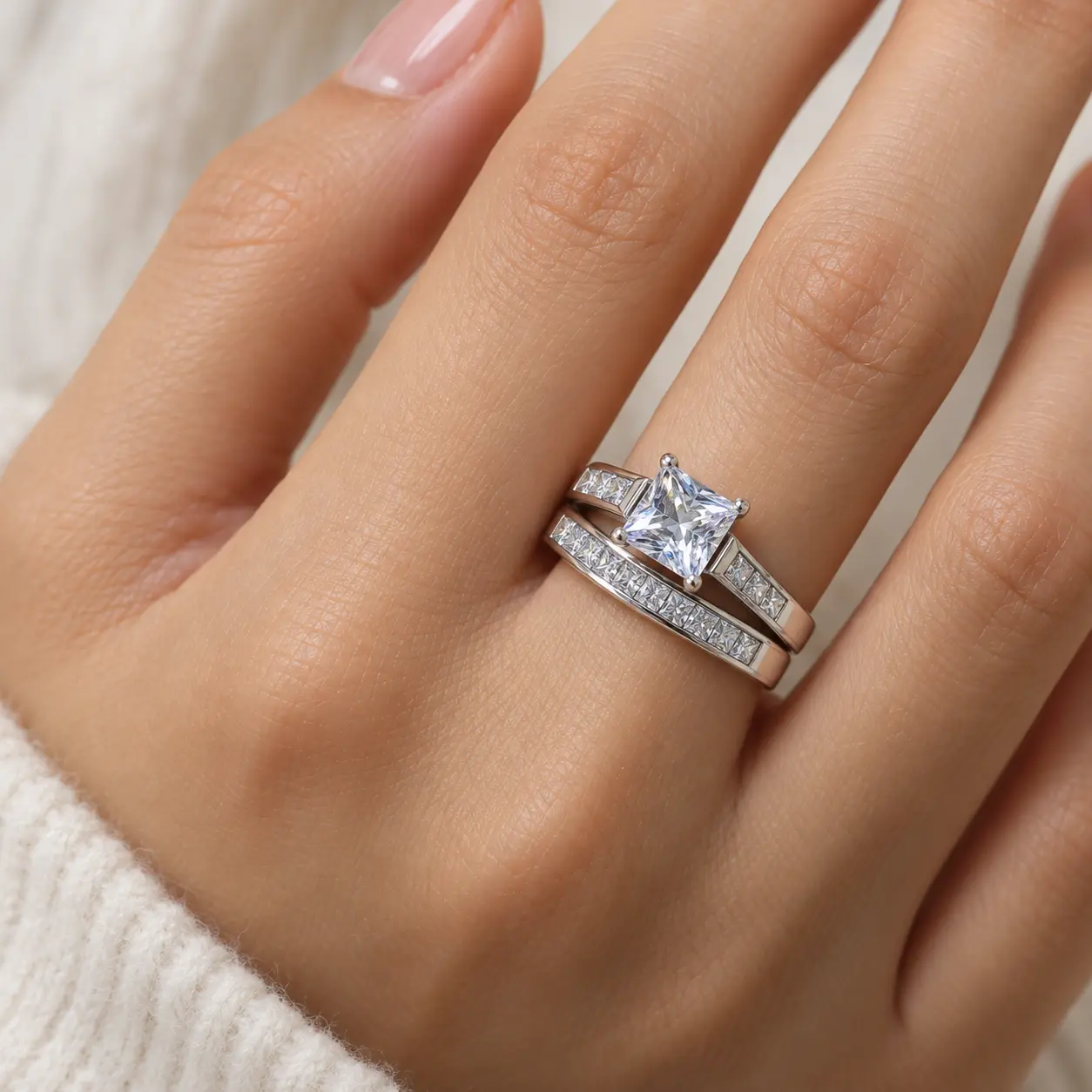 Ceremonial Stackable Couple Ring Set - 2-in-1 Band Gift for Engagement Proposal, Sizes 6-10