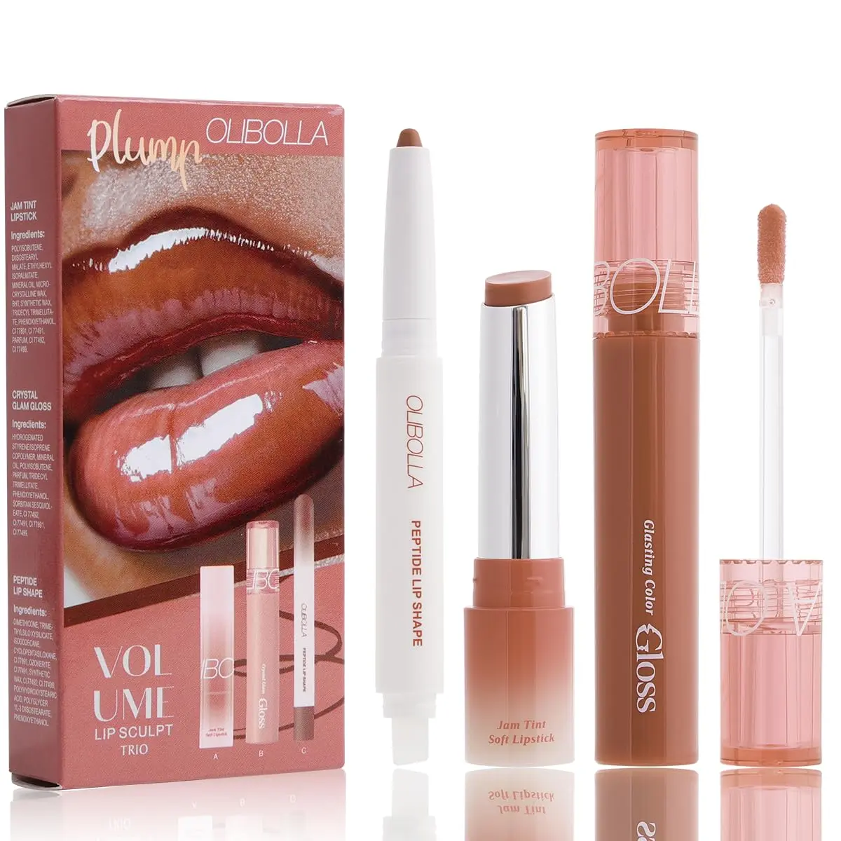 OLIBOLLA Lip Sculpt Trio, 3-Piece Cosmetic Lip Kit with Hydrating Collagen, Long-Lasting Waterproof Velvet Matte Finish, Nude Brown Gift Set for Women, 01 Cherry, Beauty Products, Gift Sets For Women, Cherry Lips