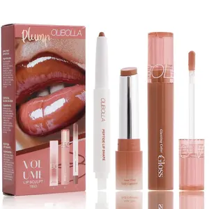 OLIBOLLA Volume Lip Sculpt Trio 3 Color Lip Kit Waterproof Lipstick Set LipLiner & Lipstick Combo Velvet Matte Hydrating Collagen Long Lasting Smudge Proof High Pigment NudeBrown MakeupKit