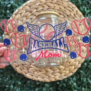 Baseball Mom UVDTF CUP WRAP with Heart and Baseball Design for Sports Lovers