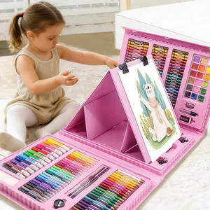 Art Supplies, 208-Piece Drawing Art Kit, Gifts for Kids GirlsBoys Teens, Art Set Crafts Case with Double Sided TrifoldEasel, Includes Sketch Pads, Crayons, ColoredPencils, Easter Gifts (Pink)