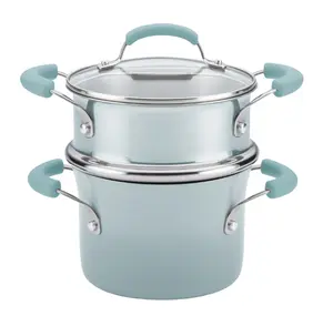Classic Brights 3 Qt Hard Enamel Nonstick Covered Steamer Set, Sky Blue
