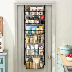1 pc, 4/6/8 layers,Door Storage Shelf,Metal hanging storage rack,With suction cups,Space-saving multi-functional rack, detachable snack storage basket, spice rack, pantry organizer, ideal for household item storage