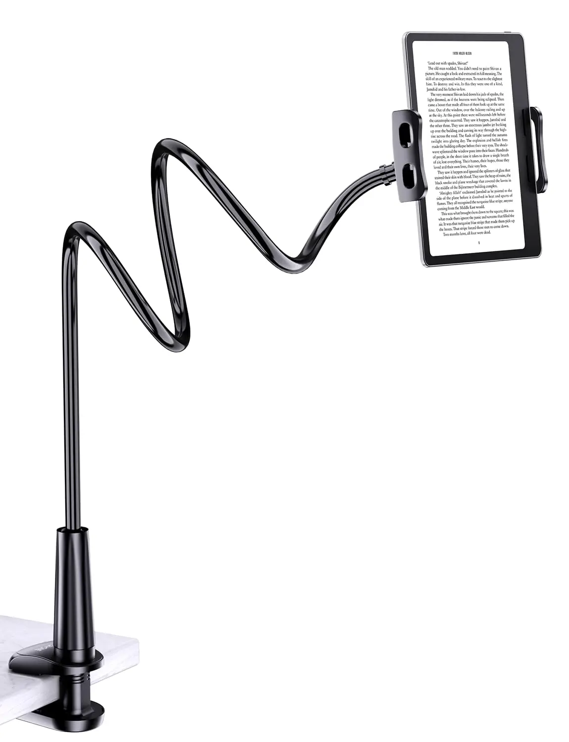 Gooseneck Kindle&Tablet Holder for Bed Hands-Free Reading on Bed Headboard for iPad, Kindle, and Switch, Flexible 30in Al-Mg Alloy Clamp Arm Stand for Tablets 4.7-10.5 in