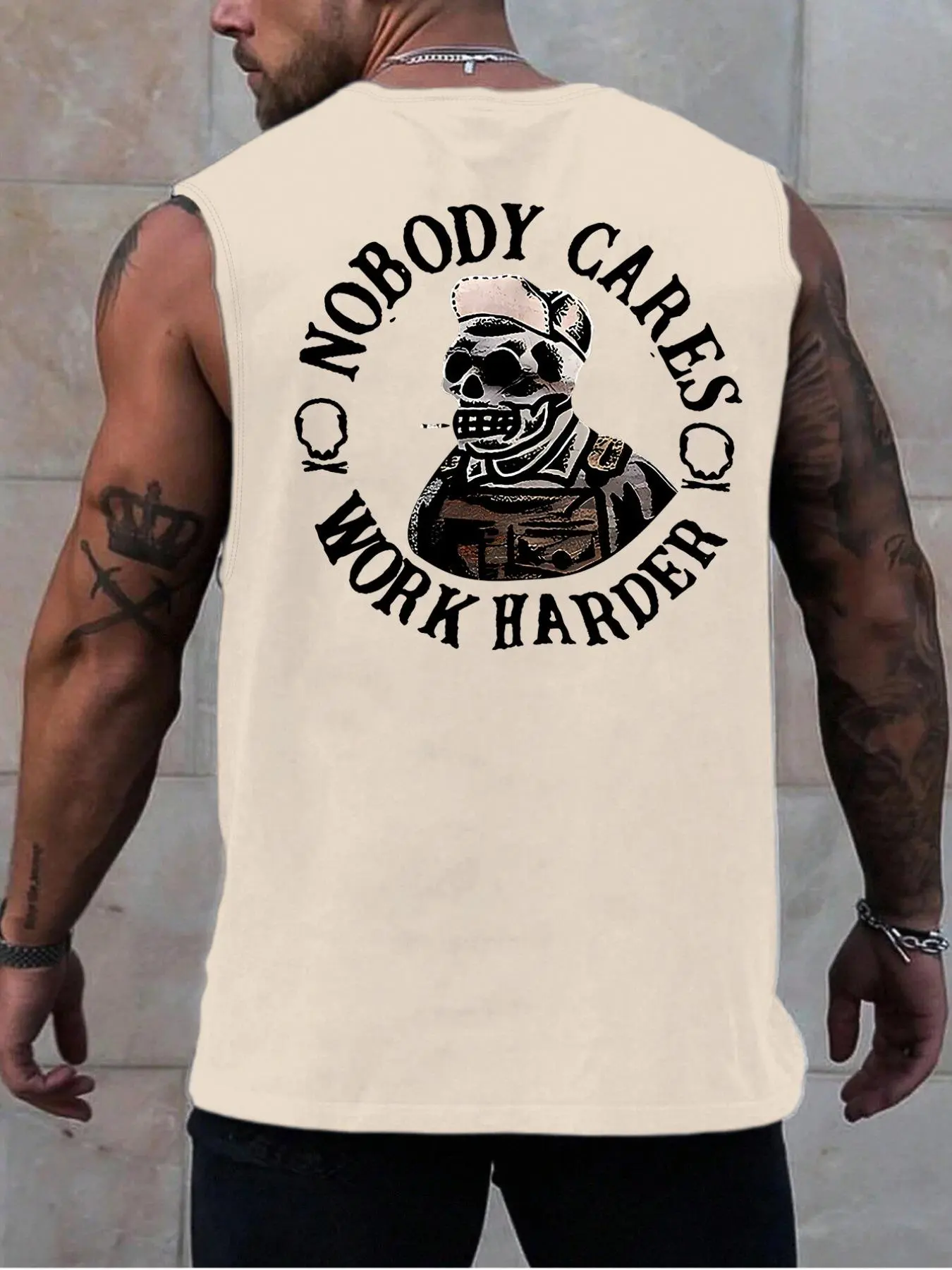 Men's Regular Fit Skull & Letter Print Tank Top, Casual Comfy Workout Sleeveless Top for Summer, Tank Tops Workout, Men's Clothes for Outdoor Activities, Menswear, Sleeveless Shirt, Workout Tanks