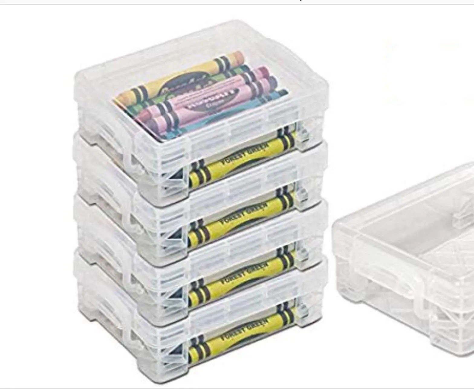 Stackable Crayon Storage Box Clear Organizer with Secure Lid, 4 Pack