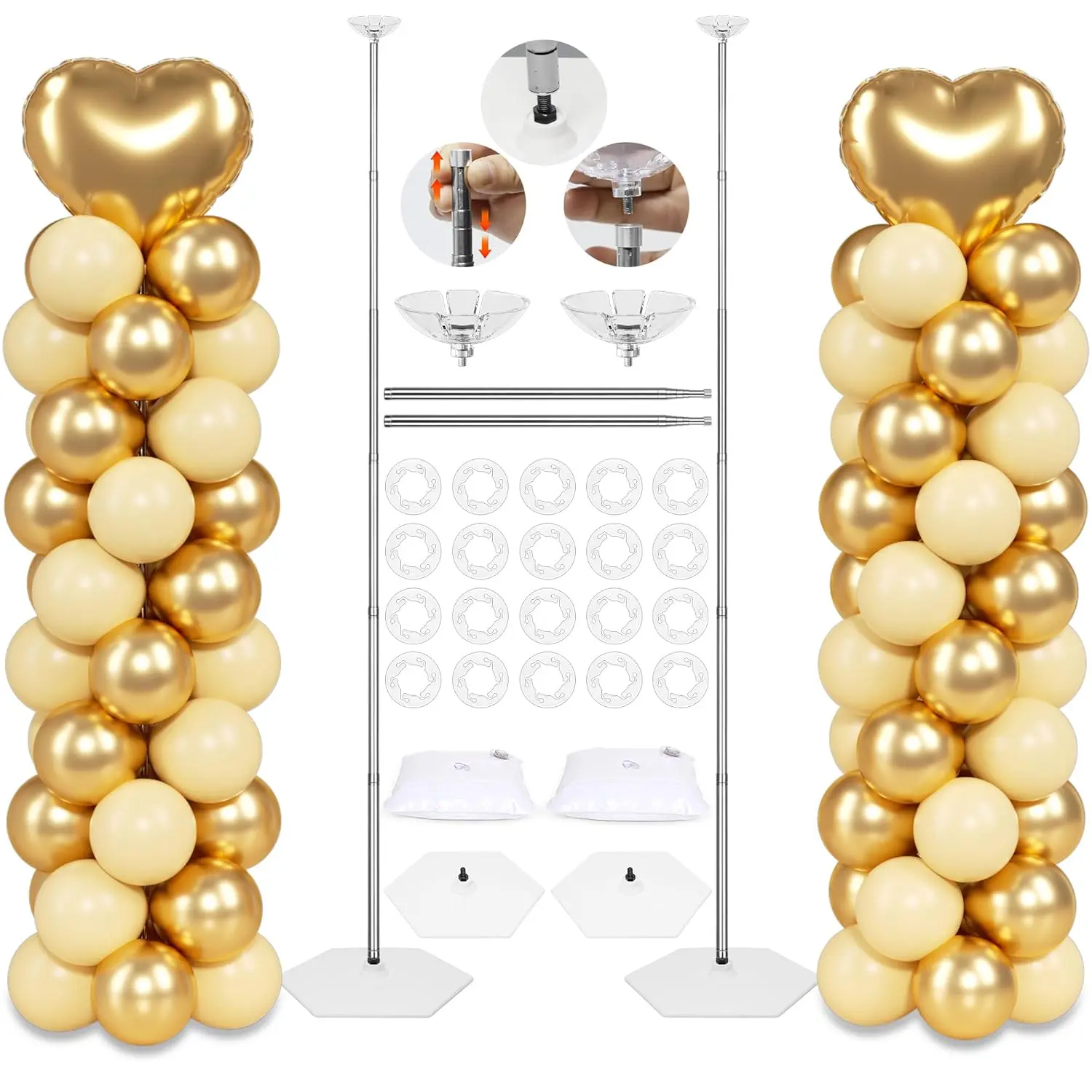 2025 Upgraded Balloon Column Stand Kit, 7 Feet Height Adjustable Balloon Tower Pillar With Reusable Metal Telescopic Design For Graduation, Wedding, Baby Shower, Birthday Party Decoration