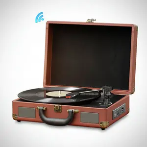 Pyle PVTTBT9BR Vintage Classic Style Suitcase Turntable with Bluetooth, USB Recording, and Built-in Speakers