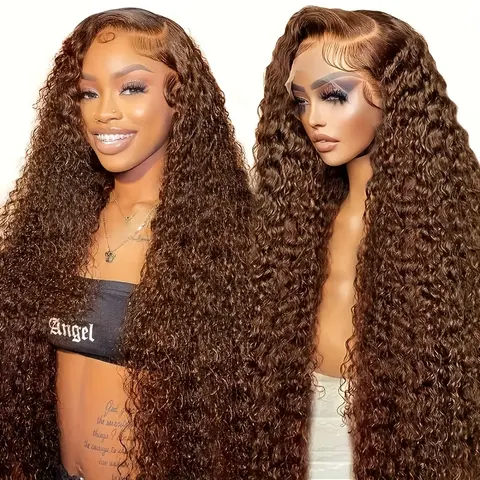 Light Chocolate Brown 13x6 Lace Front Deep Wave Wig - Authentic Human Hair Wigs, Transparent Lace Wig Pre-Plucked With Baby Hair For Female Daily Wear
