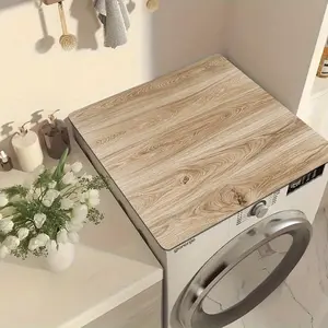 A Wood Grain Printed Decorative Mat for the Top of the Washing Machine - a Washing Machine Protection Pad, Dust Cover, Stylish Laundry Room Accessory, and Practical Mat to Protect the Surface of the Washing Machine and Dryer, Household Items