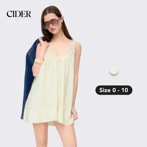 Cider V-neck Floral Lace Oversized Flared Mini Dress