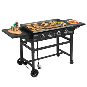 Royal Gourmet 35-Inch Flat Top Gas Griddle, 4-Burner Propane Gas Grill Griddle, 52,000 BTU Cooking Power, Perfect for Outdoor Cooking, Black Square Steel Bbq Oil