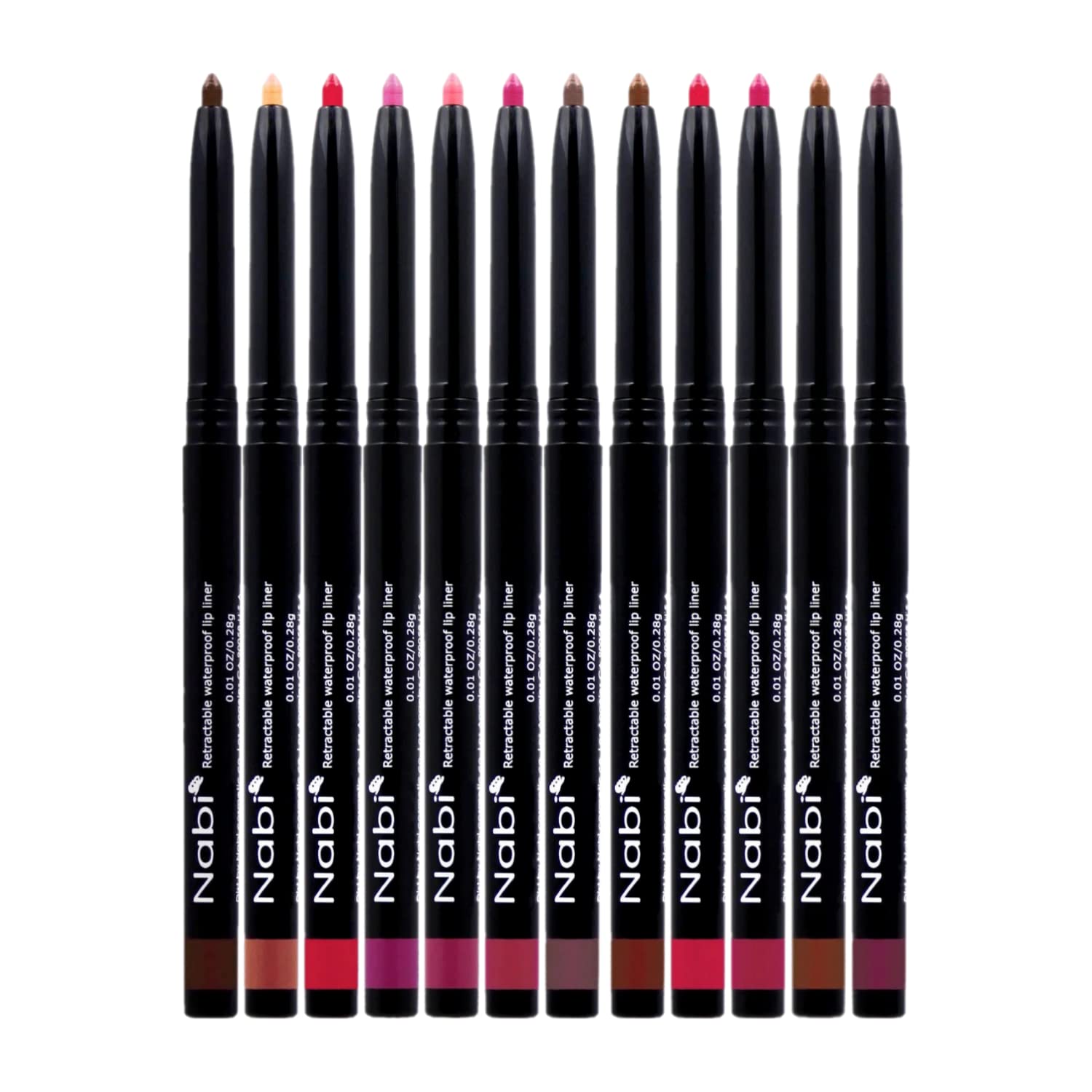 NABI Beauty Spot 12Colors Retractable Waterproof Lip Liner Set, Roll It Up Auto Lip Pencil, Long Lasting Fade Resistant Eyeliner Lipliner stain