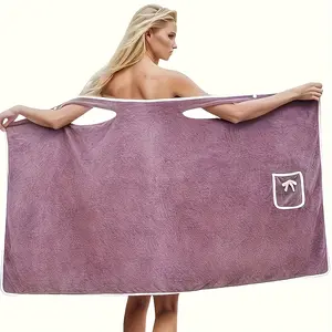 1PC Soft Absorbent Quick-Dry Wearable Bath Towel Skirt with Pocket - Comfortable Long Robe, Absorbent Thickened Towels Available in Various Colors for Bathroom, Pool, Sauna, Spa, Camping, Travel Hotel & More Absorbent Drying Towel
