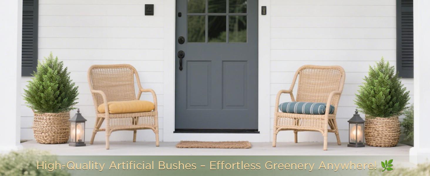 (2 Pack) 2ft Tall Artificial Cedar Shrub Ball Tree with Spike |  UV-Resistant Outdoor Plants for Pots & Landscape, Fake Plants Suitable for Garden, Porch, Balcony & Indoor Decor