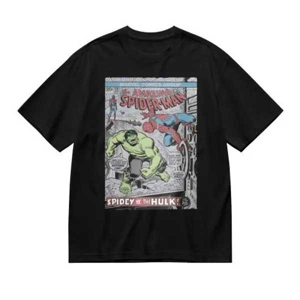Marvel Spider-Man Hulk Graphic Short Sleeve T-Shirt, Soft Cotton Casual Anime Tee, Unisex For Teens, Trendy Streetwear Top