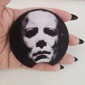 Michael Spooky Car Coasters Handmade with Love Black and White Design Coaster Set