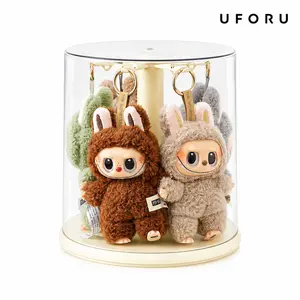 UFORU Stackable Clear Doll Display Box, Dustproof Plastic Figure Storage Case with Stand Base, Transparent Collectible Display Holder for Small Plush Dolls and Vinyl Toys