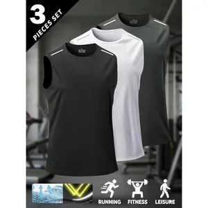3-pack Men's Summer Breathable Cool Outdoor Sports Short Sleeve Oversized Trendy Sleeveless T-Shirt For Men Fitness Running Summer Outfits Men’s Shirts Gifts For Him Tees Menswear Top Tropical