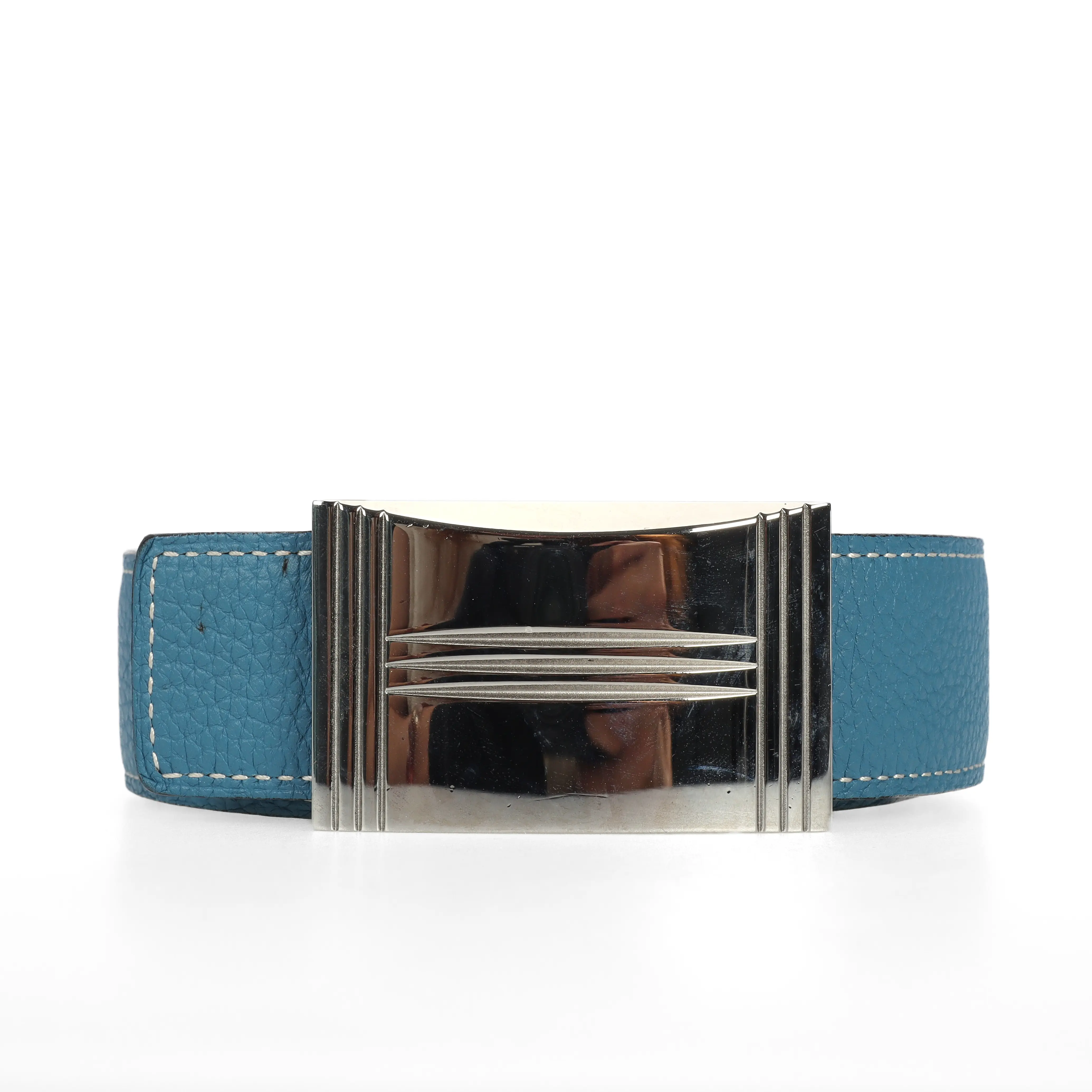 Pre-owned Hermès H Blue Calfskin Belt 27428987 hz
